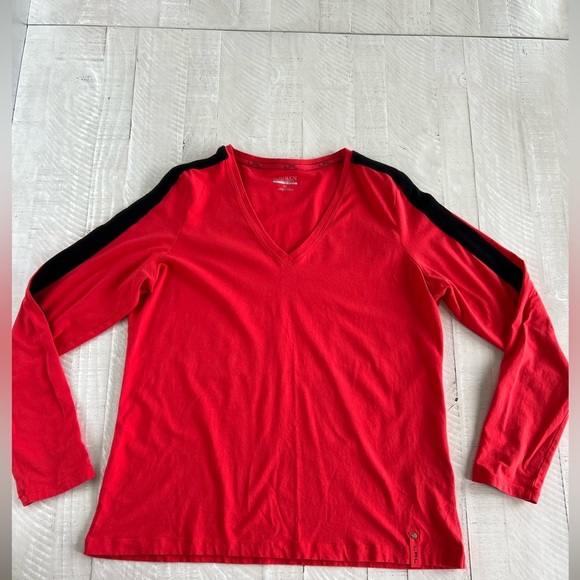 Lauren Ralph Lauren Sporty Blokecore Red V-Neck Long Sleeve w Black Stripes XL - Picture 1 of 6